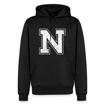 Buchstabe N - Männer Premium Bio Hoodie - Schwarz - Vorne - Nico (187cm)