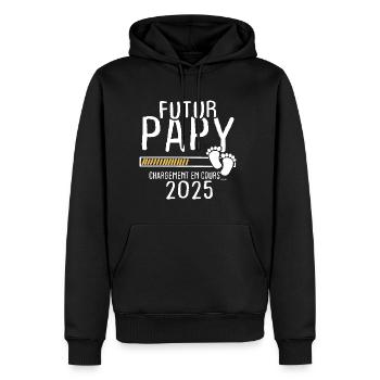 Futur Papy 2025 - Sweat à capuche Premium bio Homme - noir - Devant - Nico (187cm)