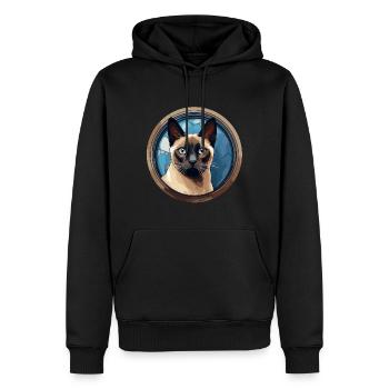 Chat siamois - Sweat à capuche Premium bio Homme - noir - Devant - Nico (187cm)