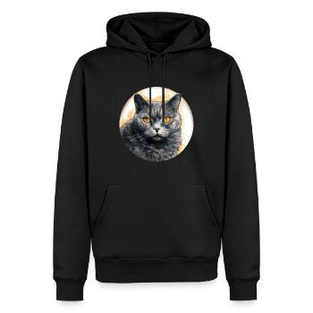 Chat Chartreux - Sweat à capuche Premium bio Homme - noir - Devant - Nico (187cm)