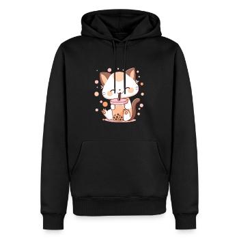 Thé à bulles Chat Neko boba - Sweat à capuche Premium bio Homme - noir - Devant - Nico (187cm)