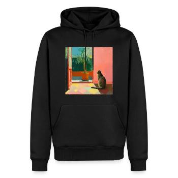 katze, katzen, bunt, tier, geschenk, geschenkidee - Männer Premium Bio Hoodie - Schwarz - Vorne - Nico (187cm)