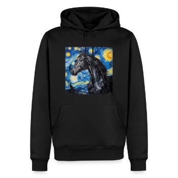 Cheval, Animal, Van Gogh, Nuit Étoilée - Sweat à capuche Premium bio Homme - noir - Devant - Nico (187cm)
