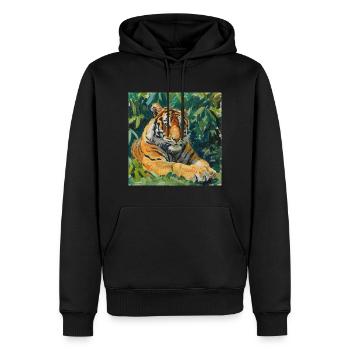 tiger, bunt, tier, geschenk, geschenkidee - Männer Premium Bio Hoodie - Schwarz - Vorne - Nico (187cm)