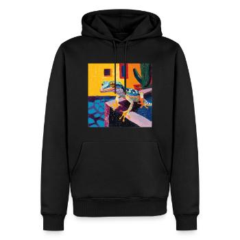 gecko, echsen, bunt, tier, geschenk, geschenkidee - Männer Premium Bio Hoodie - Schwarz - Vorne - Nico (187cm)
