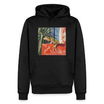 gecko, echse, bunt, tier, geschenk, geschenkidee - Männer Premium Bio Hoodie - Schwarz - Vorne - Nico (187cm)