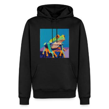 frosch, bunt, tier - Männer Premium Bio Hoodie - Schwarz - Vorne - Nico (187cm)