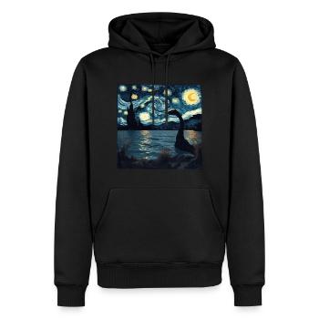 loch ness monster, nessie, van gogh, sternenacht - Männer Premium Bio Hoodie - Schwarz - Vorne - Nico (187cm)