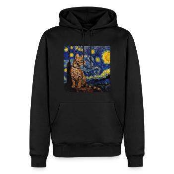 Ozelot, luchs, van gogh, sternennacht - Männer Premium Bio Hoodie - Schwarz - Vorne - Nico (187cm)