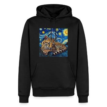 Ozelot, luchs, van gogh, sternennacht - Männer Premium Bio Hoodie - Schwarz - Vorne - Nico (187cm)