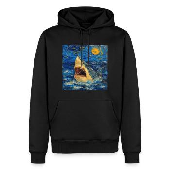 Requin, Requin, Poisson, Van Gogh, Nuit étoilée - Sweat à capuche Premium bio Homme - noir - Devant - Nico (187cm)