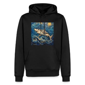 Requin, Requin, Poisson, Van Gogh, Nuit étoilée - Sweat à capuche Premium bio Homme - noir - Devant - Nico (187cm)