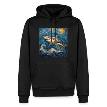Requin, Requin, Poisson, Van Gogh, Nuit étoilée - Sweat à capuche Premium bio Homme - noir - Devant - Nico (187cm)