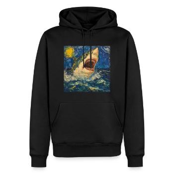 Requin, Requin, Poisson, Van Gogh, Nuit étoilée - Sweat à capuche Premium bio Homme - noir - Devant - Nico (187cm)