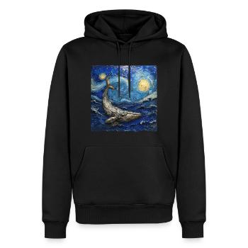 Baleines, Poisson, Océan, Van Gogh, Nuit étoilée - Sweat à capuche Premium bio Homme - noir - Devant - Nico (187cm)