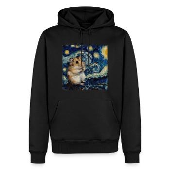 hamster, tier, van gogh, sternennacht - Männer Premium Bio Hoodie - Schwarz - Vorne - Nico (187cm)