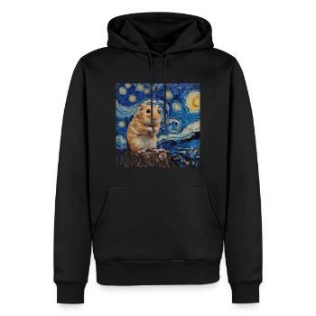 hamster, tier, van gogh, sternennacht - Männer Premium Bio Hoodie - Schwarz - Vorne - Nico (187cm)