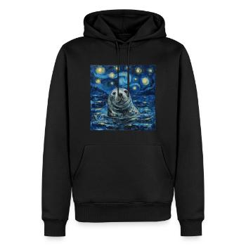 Seal, Sea Lion, Van Gogh, Starry Night - Men’s Premium Organic Hoodie - black - Front - Nico (187cm)