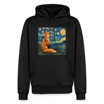 Renard, Renards, Van Gogh, Nuit étoilée - Sweat à capuche Premium bio Homme - noir - Devant - Nico (187cm)
