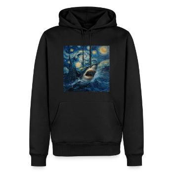 Requin, Requin, Poisson, Van Gogh, Nuit étoilée - Sweat à capuche Premium bio Homme - noir - Devant - Nico (187cm)