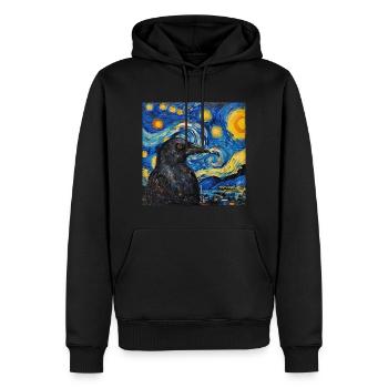 Corbeau, Oiseau, Van Gogh, Nuit étoilée - Sweat à capuche Premium bio Homme - noir - Devant - Nico (187cm)