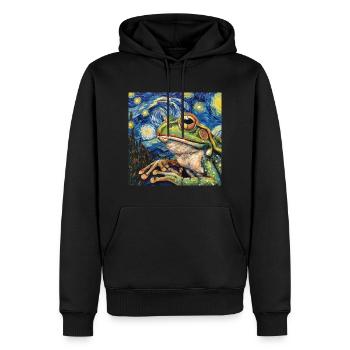 frosch, tier, van gogh, sternenacht - Männer Premium Bio Hoodie - Schwarz - Vorne - Nico (187cm)