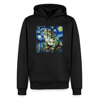 frosch, tier, van gogh, sternennacht - Männer Premium Bio Hoodie - Schwarz - Vorne - Nico (187cm)