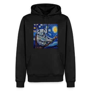 koala, tier, van gogh, sternenacht - Männer Premium Bio Hoodie - Schwarz - Vorne - Nico (187cm)