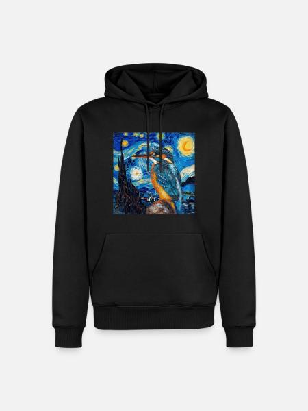 eisvogel, vogel, tier, van gogh, sternenacht - Männer Premium Bio Hoodie - Schwarz