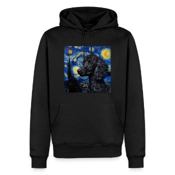 Caniche, Chien, Van Gogh, Nuit Étoilée - Sweat à capuche Premium bio Homme - noir - Devant - Nico (187cm)