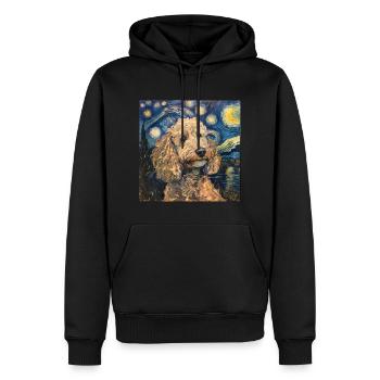 Caniche, Chien, Van Gogh, Nuit Étoilée - Sweat à capuche Premium bio Homme - noir - Devant - Nico (187cm)