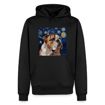 Bulldog, Dog, Van Gogh, Starry Night - Men’s Premium Organic Hoodie - black - Front - Nico (187cm)