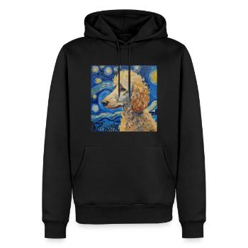 Caniche, Chien, Van Gogh, Nuit Étoilée - Sweat à capuche Premium bio Homme - noir - Devant - Nico (187cm)