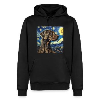 Braque allemand à poil court, chien, Van Gogh, Nuit étoilée - Sweat à capuche Premium bio Homme - noir - Devant - Nico (187cm)