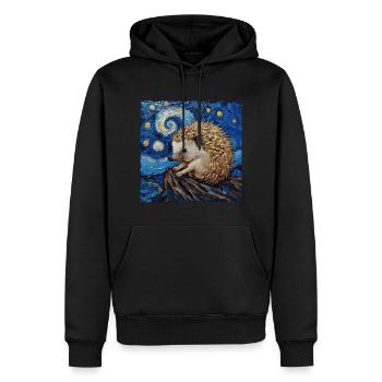 igel, tier, van gogh, sternennacht - Männer Premium Bio Hoodie - Schwarz - Vorne - Nico (187cm)