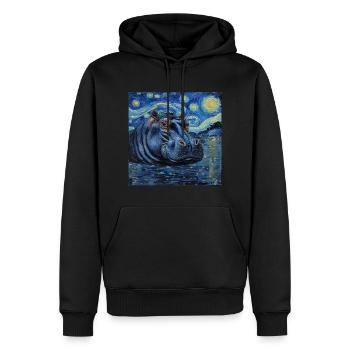 Hippopotame, Hippopotame, Animal, Van Gogh - Sweat à capuche Premium bio Homme - noir - Devant - Nico (187cm)