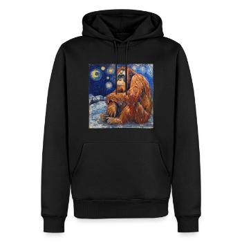 Orang-outan, singe, animal, Van Gogh, nuit étoilée - Sweat à capuche Premium bio Homme - noir - Devant - Nico (187cm)