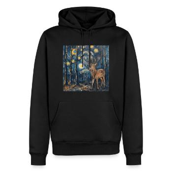 Cerf, Van Gogh, nuit étoilée, cadeau - Sweat à capuche Premium bio Homme - noir - Devant - Nico (187cm)