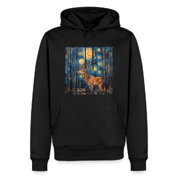 Cerf, Van Gogh, nuit étoilée, cadeau - Sweat à capuche Premium bio Homme - noir - Devant - Nico (187cm)