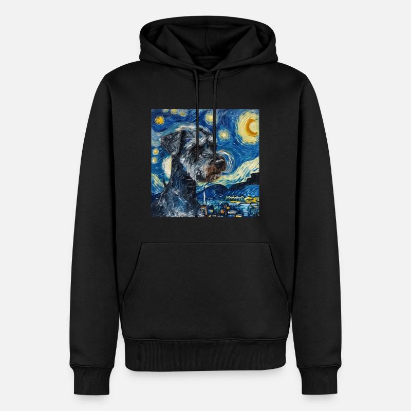 Schnauzer miniature, chien, Van Gogh, nuit étoilée - Sweat à capuche Premium bio Homme - noir