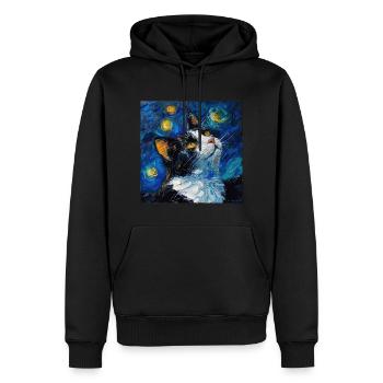 Chat, Motif De Chat - Sweat à capuche Premium bio Homme - noir - Devant - Nico (187cm)