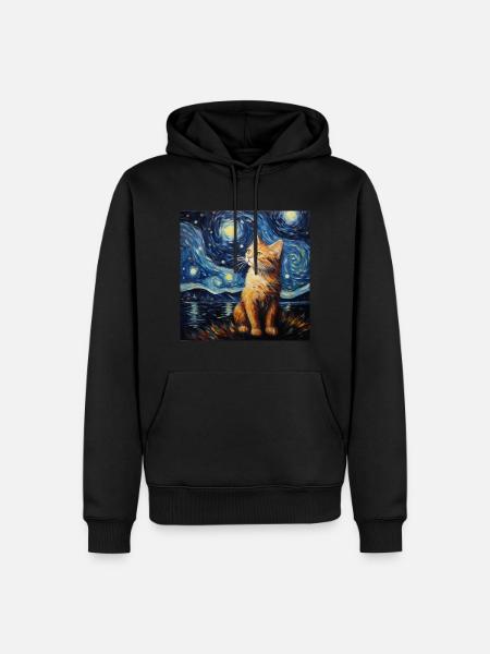 Katze, katzenmotiv, van gogh, sternennacht - Männer Premium Bio Hoodie - Schwarz