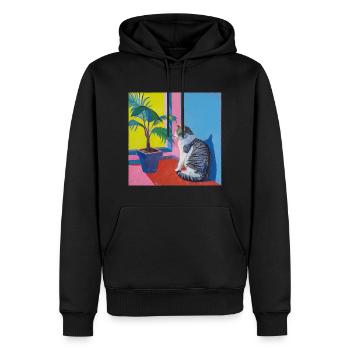 Katze, katzenmotiv, popart, geschenk, geschenkidee - Männer Premium Bio Hoodie - Schwarz - Vorne - Nico (187cm)