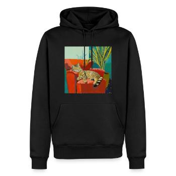 Katze, katzenmotiv, popart, geschenk, geschenkidee - Männer Premium Bio Hoodie - Schwarz - Vorne - Nico (187cm)