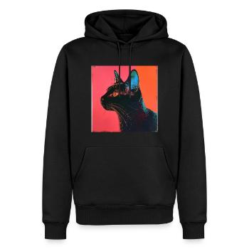 Katze, katzenmotiv, popart, geschenk, geschenkidee - Männer Premium Bio Hoodie - Schwarz - Vorne - Nico (187cm)