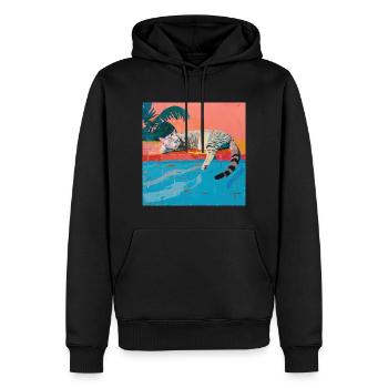 Katze, katzenmotiv, popart, geschenk, geschenkidee - Männer Premium Bio Hoodie - Schwarz - Vorne - Nico (187cm)