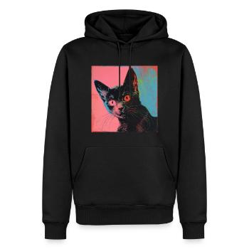 Katze, katzenmotiv, popart, geschenk, geschenkidee - Männer Premium Bio Hoodie - Schwarz - Vorne - Nico (187cm)