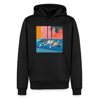 Katze, katzenmotiv, popart, geschenk, geschenkidee - Männer Premium Bio Hoodie - Schwarz - Vorne - Nico (187cm)