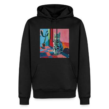 Katze, katzenmotiv, popart, geschenk, geschenkidee - Männer Premium Bio Hoodie - Schwarz - Vorne - Nico (187cm)