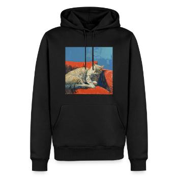 Katze, katzenmotiv, popart, geschenk, geschenkidee - Männer Premium Bio Hoodie - Schwarz - Vorne - Nico (187cm)